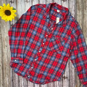 aerie soft flannel red white and blue plaid shirt NWT size Medium